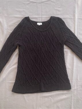 Avenue Pull Over Sweater Black Womens Size 14/16 Diamond Cable Knit Long Sleeve